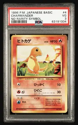 Pokemon Charmander Base Set Japanese #004 NO RARITY SYMBOL PSA 3 - Image 1