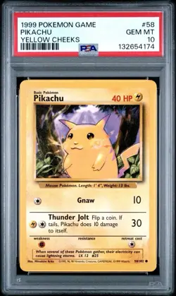 1999 Pokemon Game #58 Pikachu Yellow Cheeks PSA 10 Card GEM MINT! NEW CERT CLEAN - Image 1