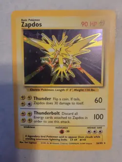 1999 Pokemon Zapdos Base Set 16/102 Holo Unlimited 90HP Lvl. 64 #145 - Image 1