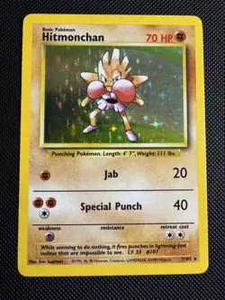 Pokemon TCG Hitmonchan Base Set 7/102 Holo Unlimited Holo Rare - Image 1