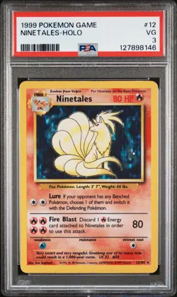 1999 POKEMON BASE SET UNLIMITED #12 NINETALES-HOLO PSA 3 - Image 1
