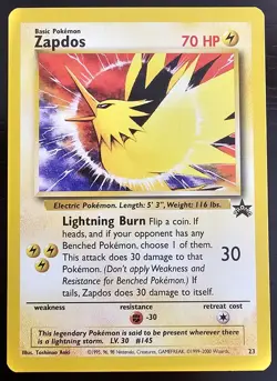 Zapdos 23 NM Black Star Promo Rare Pokemon TCG Card 2000 Vintage WoTC - Image 2