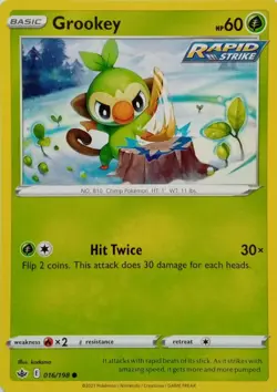 016/198 GROOKEY | COMMON | CHILLING REIGN POKEMON CARD - Image 1