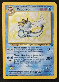 Vaporeon 12/64 Jungle Unlimited Holo Rare WoTC Pokemon Trading Card Game 1999 MP - Image 1