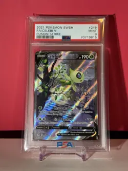 PSA 9 MINT Celebi V 245/264 Alternate Art SWSH08 Fusion Strike Pokemon Card - Image 1