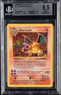 1999 POKEMON BASE SET SHADOWLESS #4 CHARIZARD HOLO R BGS 8.5 BEAUTIFUL NM-Mint! - Image 1