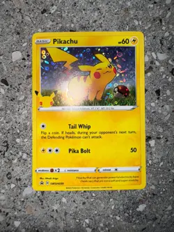 Pokemon TCG Cards Pikachu SWSH039 25th Anniversary Stamped Sequin Holo NM-M - Image 3