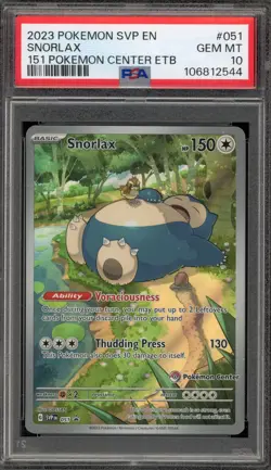 Pokemon Center Stamp Promo Snorlax 151 ETB SVP EN 051 PSA 10 Gem Mint - Image 1