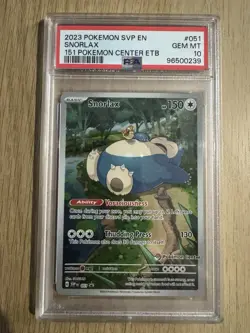 PSA 10 GEM MINT Snorlax Pokemon Center 151 ETB PC Stamped Promo SVP 051 - Image 1