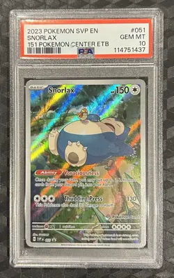 POKEMON PSA 10 Snorlax 051 SV 151 Pokemon Center ETB Promo *1254 - Image 1