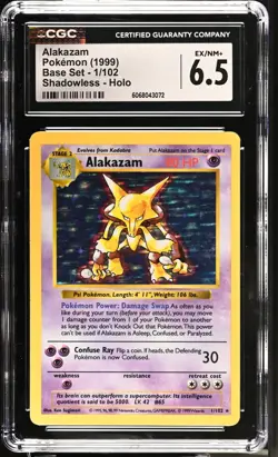 POKEMON CGC 6.5 Alakazam 1/102 1999 Base Set Rare Shadowless Holo *3072 - Image 1