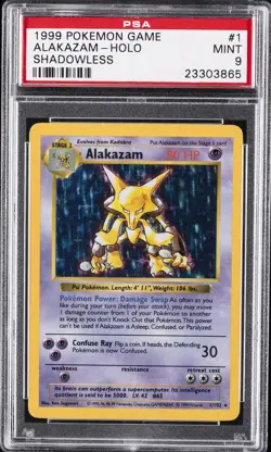 1999 POKEMON BASE SET SHADOWLESS #1 ALAKAZAM-HOLO PSA 9 - Image 1