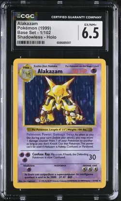 ALAKAZAM (1999) POKEMON BASE SET - 1/102 SHADOWLESS (HOLO) CGC 6.5 - Image 1