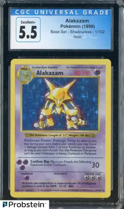 1999 Pokemon Base Set Shadowless Alakazam Holo #1/102 CGC 5.5 EX+ - Image 1