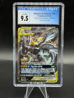 CGC 9.5! PIKACHU & ZEKROM GX SM168 2019 POKEMON TAG TEAM TINS PROMO Blue Label - Image 1