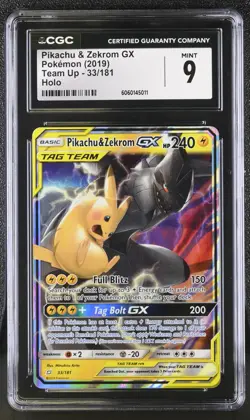 [CGC 9] Pikachu & Zekrom GX 33/181 Team Up Tag Team Holo Rare POKEMON - Image 1