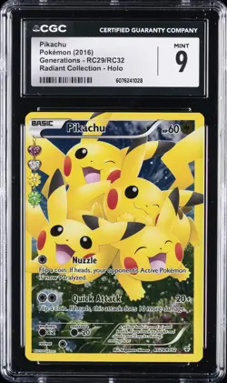 2016 POKEMON GENERATIONS RADIANT COLLECTION HOLO #RC29/RC32 PIKACHU CGC 9 - Image 1