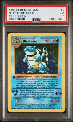 Pokemon Base Set 1st Edition Shadowless Blastoise 2/102 PSA 5 Great Eye Appeal - Image 1