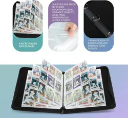 9 Pockets Trading Card Binder Sleeves Card Organizer 900 Double Sided Pocket PU - Image 4