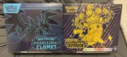 Pokemon TCG 2 ETB Bundle Phantasmal Flames and Surging Sparks Factory Sealed New - Image 1