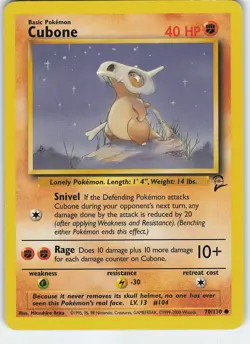 Cubone 070/130 Base Set 2 Common Normal LP/MP Pokemon TCG - Image 1