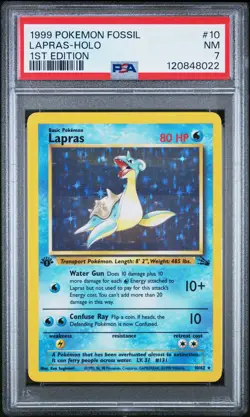 1999 POKEMON FOSSIL 1ST EDITION #10 LAPRAS-HOLO PSA 7 - Image 1