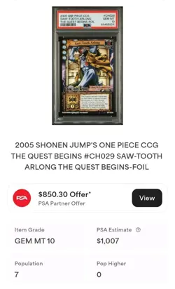 Saw-Tooth Arlong PSA 10 Super Rare Foil One Piece The Quest Begins CCG CH029 - Image 2