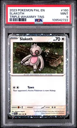 2023 POKEMON PAL EN-PALDEA EVOLVED TRIPLE WHAMMY TIN #160 SLAKOTH PSA 9 - Image 1