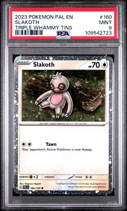 2023 POKEMON PAL EN-PALDEA EVOLVED TRIPLE WHAMMY TIN #160 SLAKOTH PSA 9 - Image 1