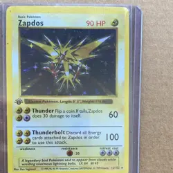 Mint-NM Zapdos Pokemon TCG Base Set Basic Holo Card 16/102 , 1st Edition 1999 - Image 2