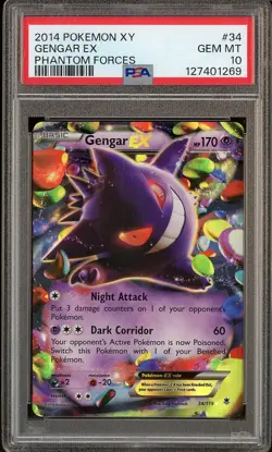 2014 Pokemon XY Phantom Forces #34 Gengar Ex PSA 10 GEM MINT - Image 1