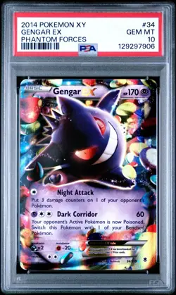 2014 POKEMON XY PHANTOM FORCES #34 GENGAR EX PSA 10 GEM MINT - Image 1