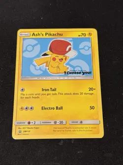 Pokemon TCG Ash's Pikachu SM113 Sun and Moon Black Star Promo LP - Image 1