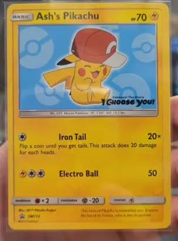 Pokemon TCG Pikachu SM113 Ash's Pokemon TCG Promo Card NM - Image 1