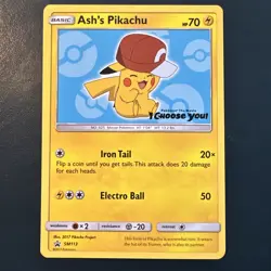 Pokemon TCG Pikachu SM113 Ash's Pokemon TCG Promo Card NM - Image 1