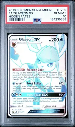 2019 Pokemon Sun & Moon Hidden Fates Glaceon GX SV55/SV94 PSA 10 GEM MINT - Image 1