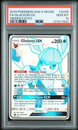 2019 Pokemon Sun & Moon Hidden Fates Glaceon GX SV55/SV94 PSA 10 GEM MINT - Image 1