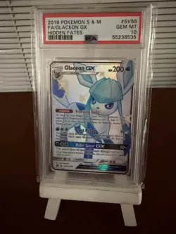 Pokemon Sun & Moon Glaceon GX Full Art SV55/SV94 Hidden Fates Shiny Vault PSA 10 - Image 1