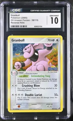 CGC 10 Granbull EX Unseen Forces 39/115 Reverse Holo Stamped Pokemon Card - Image 1