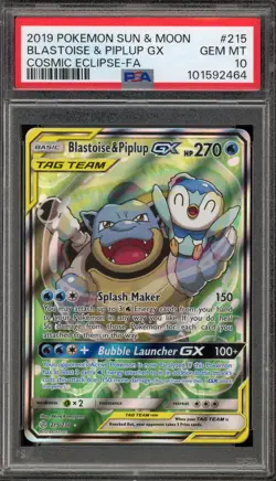 Pokemon Blastoise & Piplup GX Cosmic Eclipse Full Alt Art #215 PSA 10 Gem Mint - Image 1