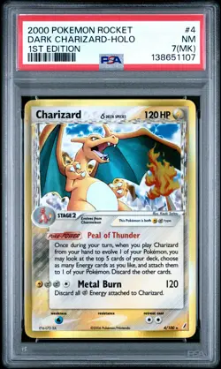 2000 POKEMON ROCKET 1ST ED #4 DARK CHARIZARD-HOLO PSA 7 MK - Image 1