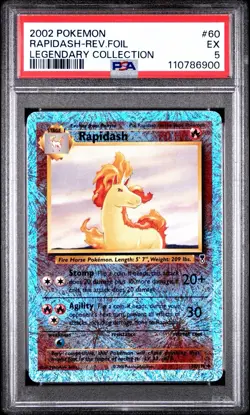2002 POKEMON LEGENDARY COLLECTION #60 RAPIDASH-REV.FOIL PSA 5 EXCELLENT - Image 1