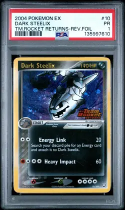 PSA 1 Dark Steelix 10/109 Team Rocket Returns STAMPED Reverse Holo Pokemon SWIRL - Image 1