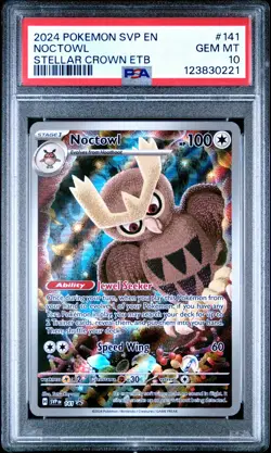 2024 POKEMON SVP STELLAR CROWN ETB PROMO #141 NOCTOWL PSA 10 - Image 1