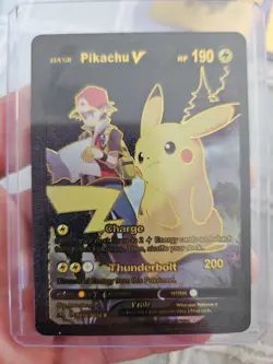 Pokemon Pikachu V Black Foil Fan Art Textured Collector Card TG16/TG30 HP190 - Image 1