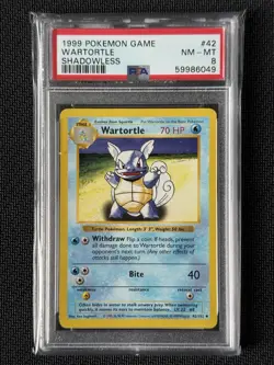 1999 POKEMON BASE SET SHADOWLESS #42 WARTORTLE PSA 8 - Image 1
