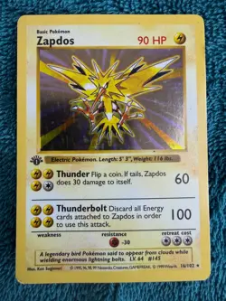 Pokemon Zapdos Holo 16/102 Base Set 1st Edition – Lightly Played – Authentic - Image 1
