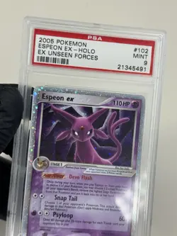 PSA 9 Espeon EX 102/115 Unseen Forces 2005 Pokemon TCG Holo SWIRL Card low pop - Image 4