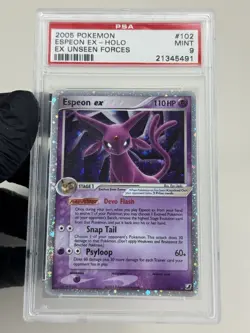 PSA 9 Espeon EX 102/115 Unseen Forces 2005 Pokemon TCG Holo SWIRL Card low pop - Image 2