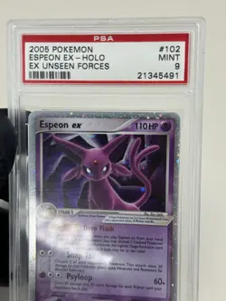 PSA 9 Espeon EX 102/115 Unseen Forces 2005 Pokemon TCG Holo SWIRL Card low pop - Image 5